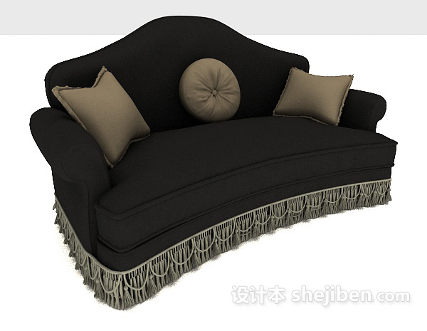 免费黑色精致欧式双人沙发3d模型下载
