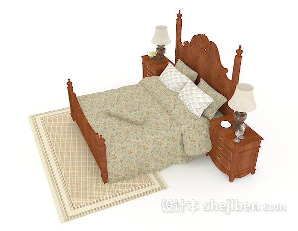 设计本欧式实木简单双人床3d模型下载