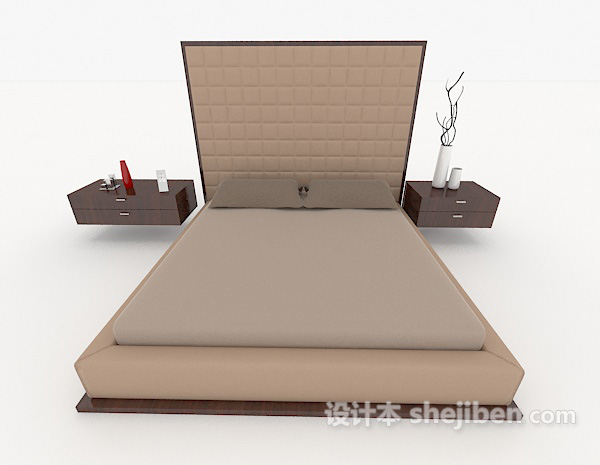 现代风格商务简单棕色双人床3d模型下载