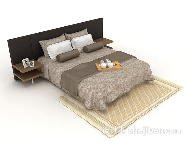 居家现代简单双人床3d模型下载