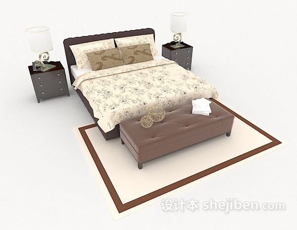 免费居家实用双人床3d模型下载