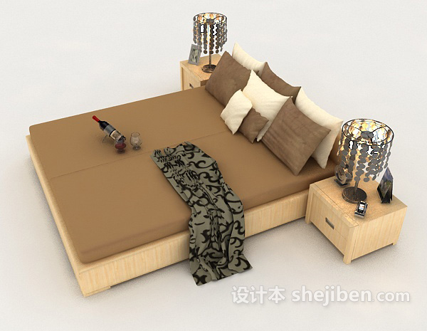 设计本简单木质黄色双人床3d模型下载