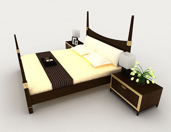 设计本简单商务木质双人床3d模型下载