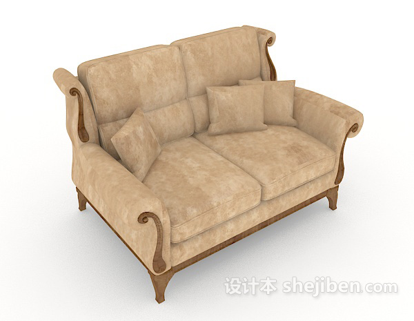 欧式家居棕色木质双人沙发3d模型下载