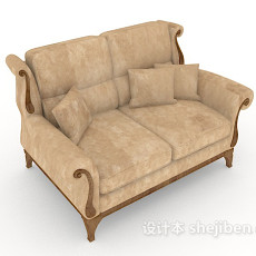 欧式家居棕色木质双人沙发3d模型下载
