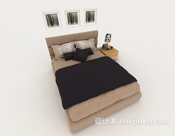 现代风格简单型现代居家双人床3d模型下载