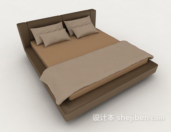 免费棕色商务双人床3d模型下载