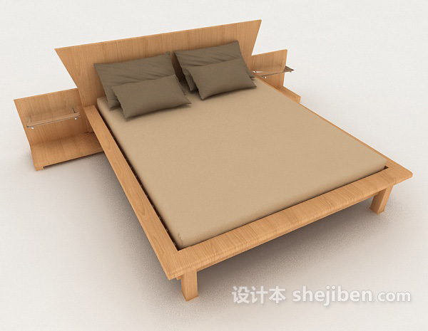 免费家居式简单双人床3d模型下载