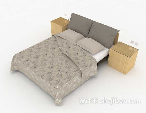 现代简单双人床3d模型下载
