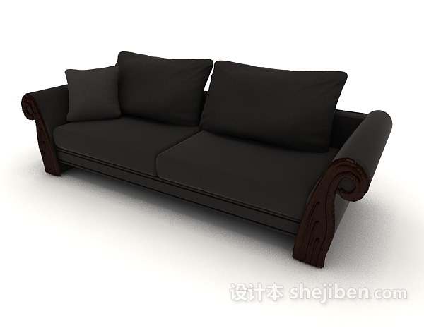免费简约休闲黑色双人沙发3d模型下载