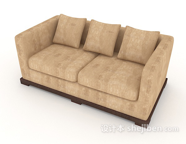 免费棕色木质家居双人沙发3d模型下载