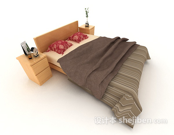免费现代简约家居双人床3d模型下载