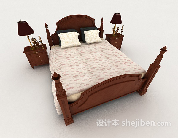 免费欧式风格居家双人床3d模型下载