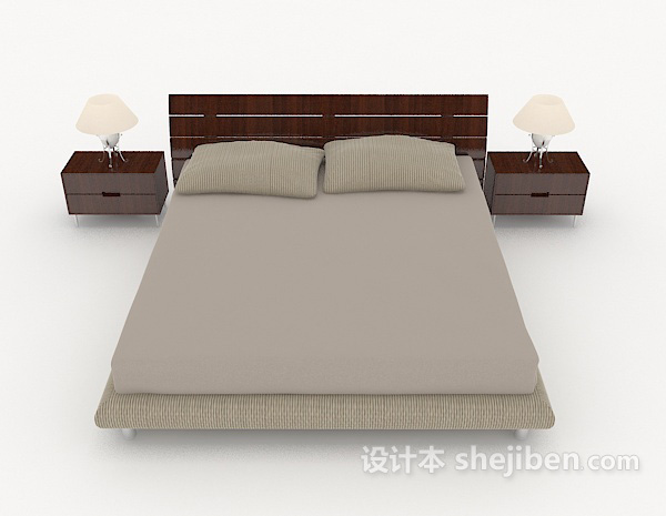 现代风格简约灰色木质双人床3d模型下载