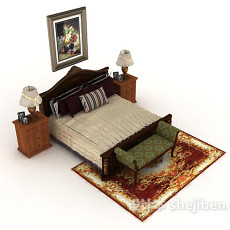 现代家居棕色木质双人床3d模型下载