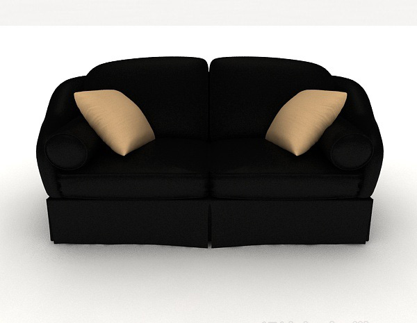 现代风格黑色简单双人沙发3d模型下载