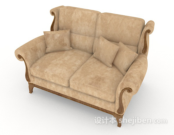 免费欧式家居棕色木质双人沙发3d模型下载