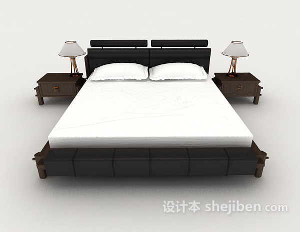 中式风格新中式黑色双人床3d模型下载