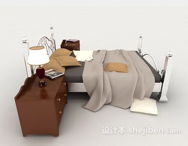设计本家居简单灰色双人床3d模型下载