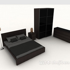 家居简约黑色双人床3d模型下载