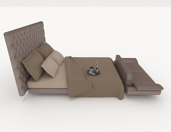 设计本灰棕色简约家居双人床3d模型下载