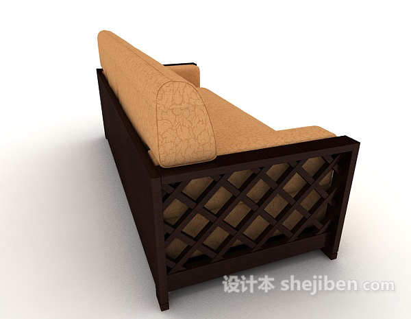 设计本木质棕色双人沙发3d模型下载