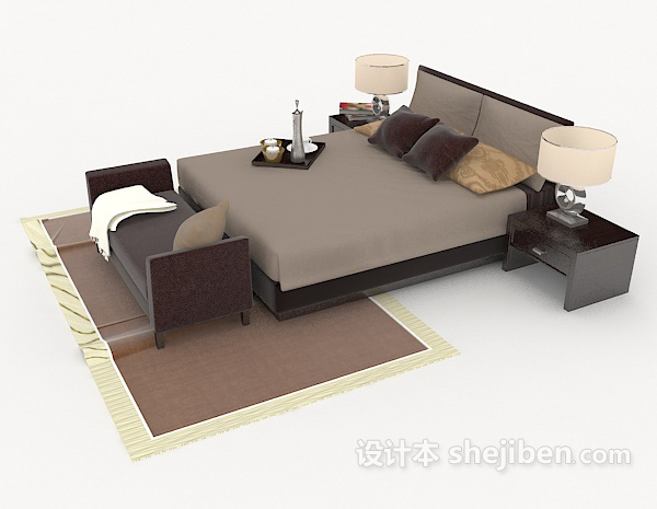 设计本家居简约灰色木质双人床3d模型下载