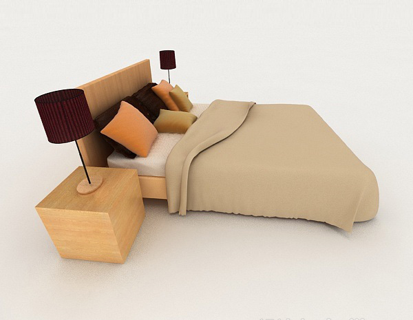 设计本家居简约木质棕色双人床3d模型下载