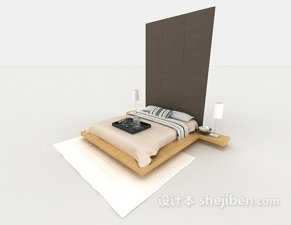 家居浅棕色休闲双人床3d模型下载