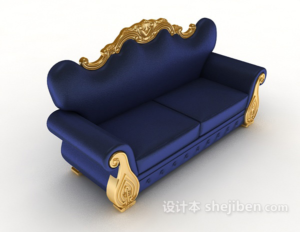 欧式高档蓝色沙发3d模型下载