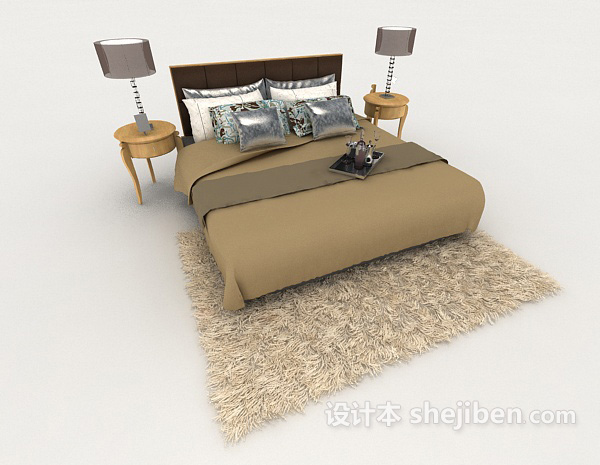 现代风格商务棕色双人床3d模型下载