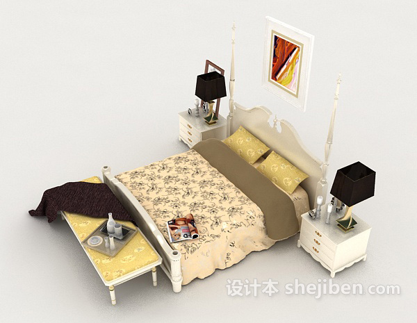 设计本欧式家居黄色双人床3d模型下载