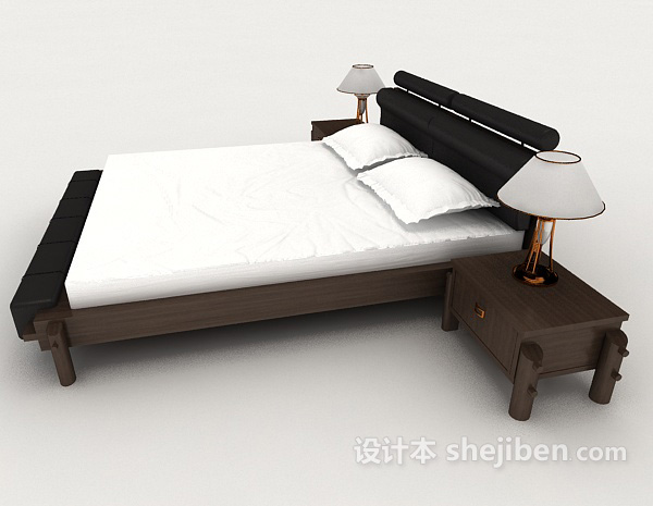 设计本新中式黑色双人床3d模型下载