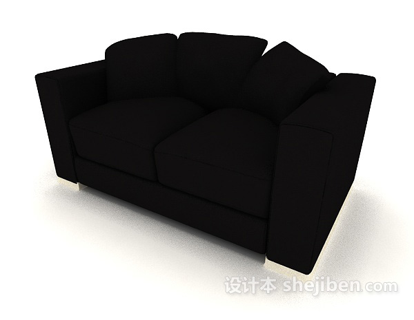 免费黑色家居木质双人沙发3d模型下载
