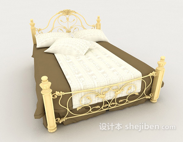 欧式黄色华丽双人床3d模型下载