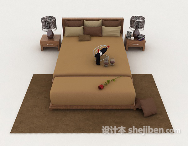 现代风格棕色简单双人床3d模型下载