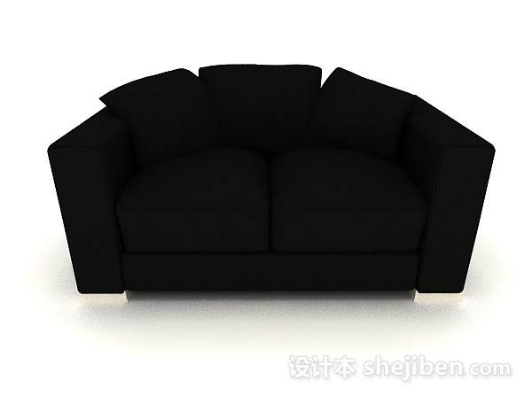 现代风格黑色家居木质双人沙发3d模型下载