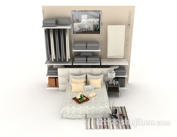 现代风格家居灰色简单双人床3d模型下载