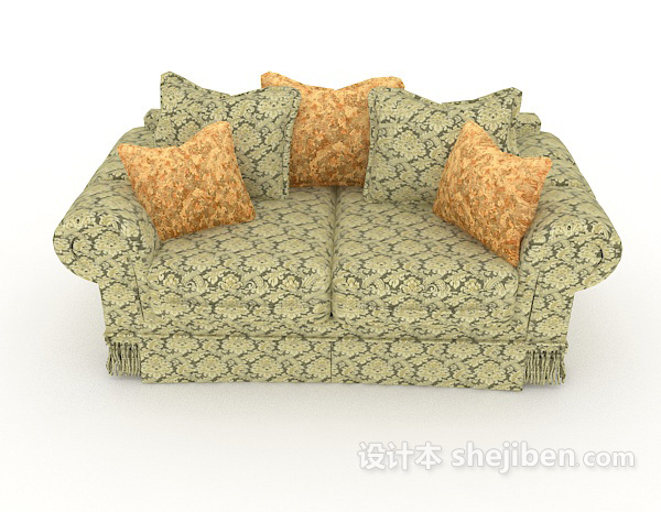 田园风格田园花纹双人沙发3d模型下载
