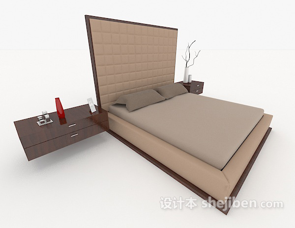 免费商务简单棕色双人床3d模型下载