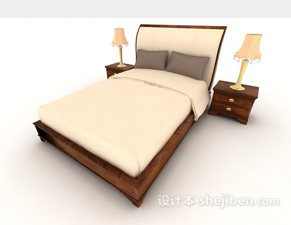 欧式风格简单实木双人床3d模型下载
