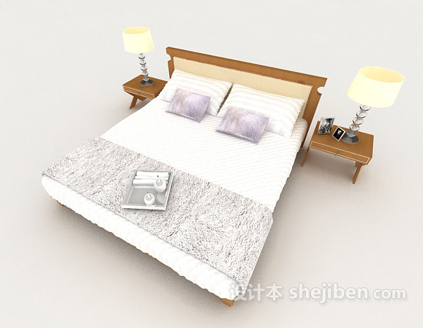 商务简单木质白色双人床3d模型下载