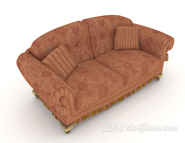 欧式家居棕色双人沙发3d模型下载