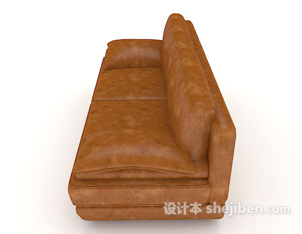 设计本黄棕色皮质双人沙发3d模型下载