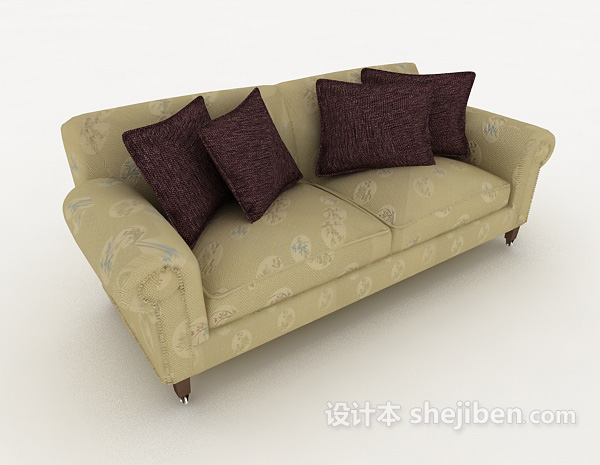 免费棕色系双人沙发3d模型下载