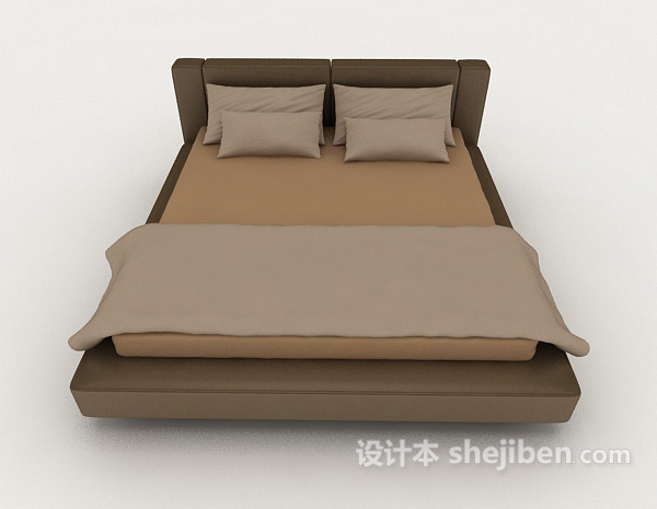 现代风格棕色商务双人床3d模型下载