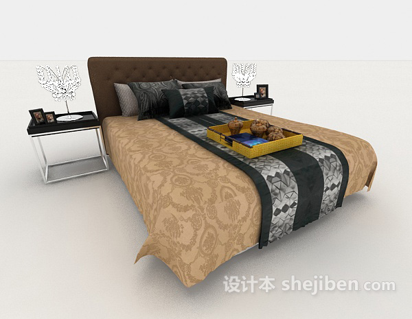 免费个性家居棕色双人床3d模型下载