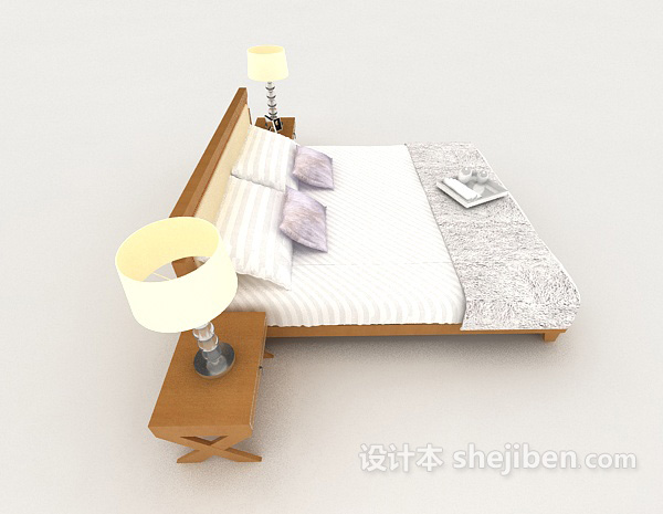 设计本商务简单木质白色双人床3d模型下载