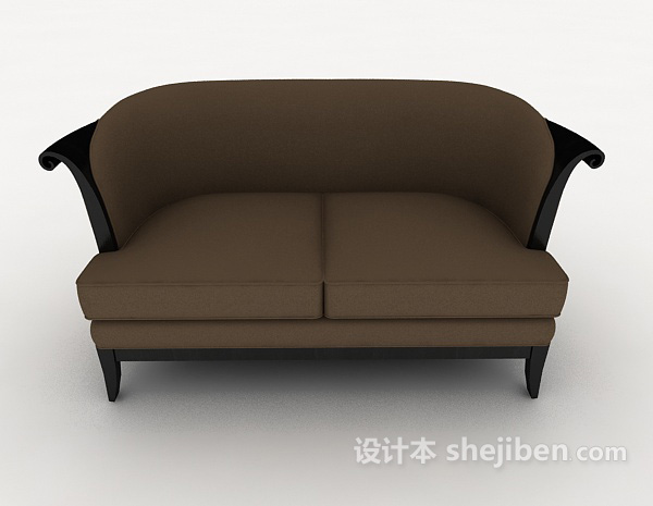 现代风格简约木质棕色双人沙发3d模型下载
