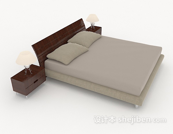 设计本简约灰色木质双人床3d模型下载